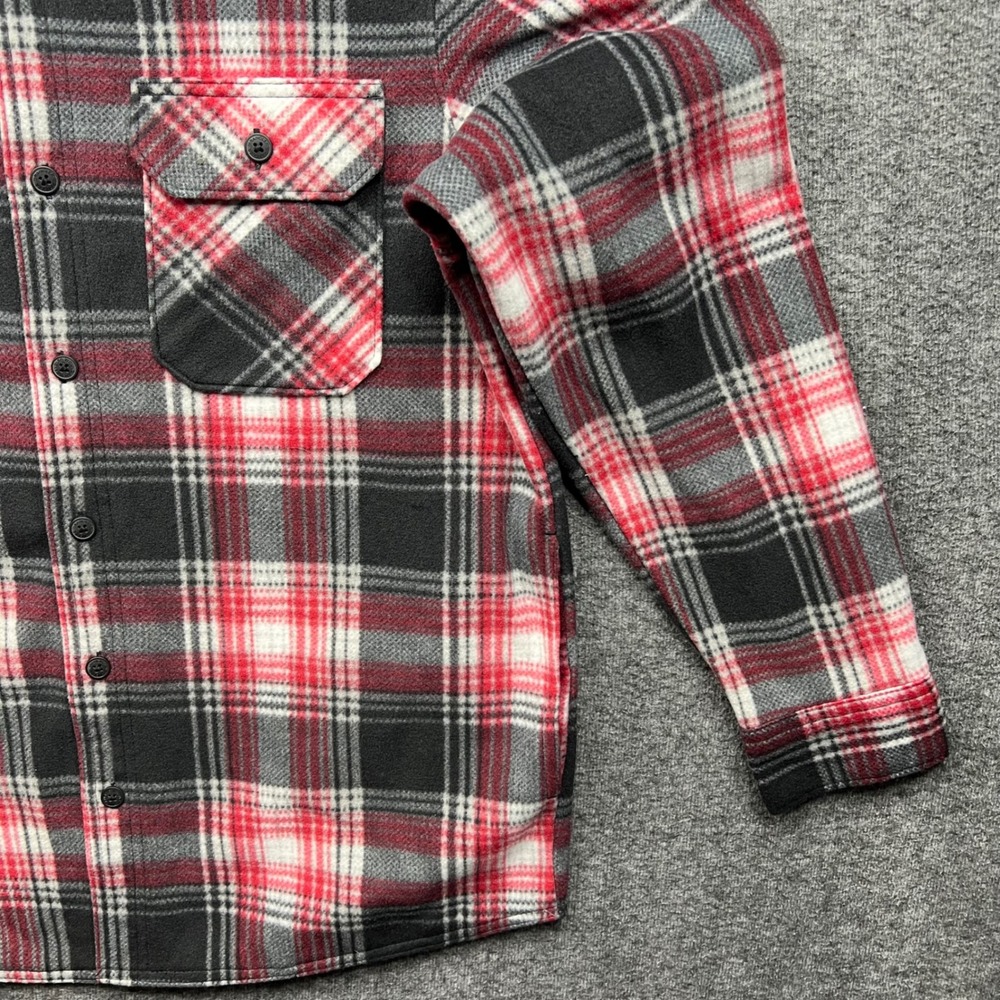 Wrangler Fleece Shirt Mens Medium Red Black Plaid Authentics Long Sleeve Button - Picture 12 of 16